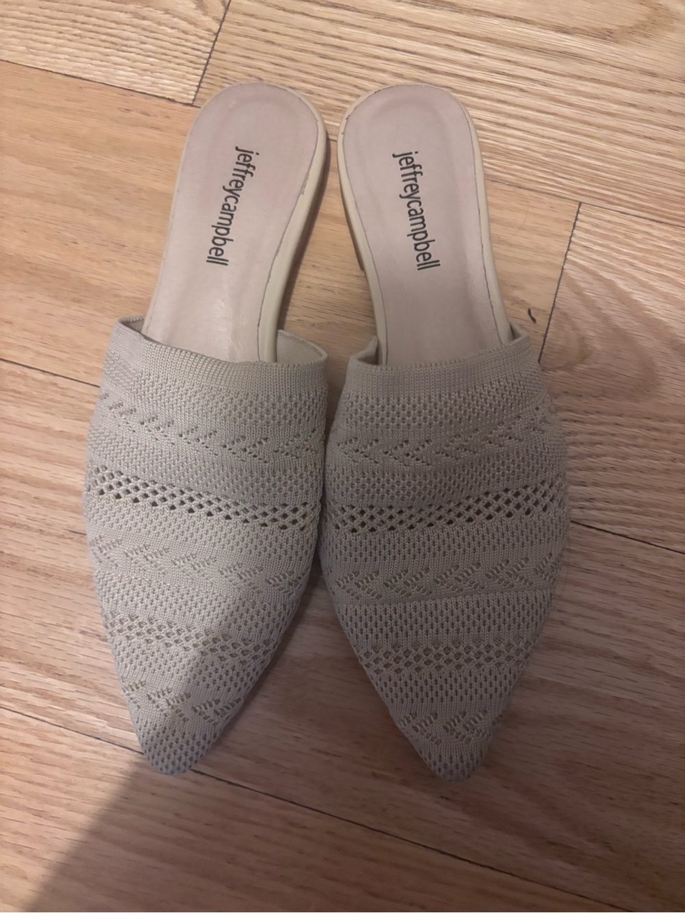 Jeffrey Campbell Beige Knit Pointed-Toe Slip-On Mules